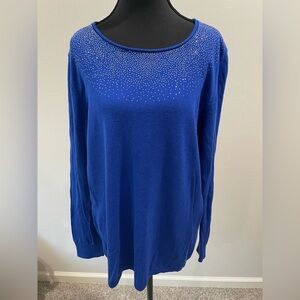 Calvin Klein Royal Blue Embellished Blouse Lightweight Sweater